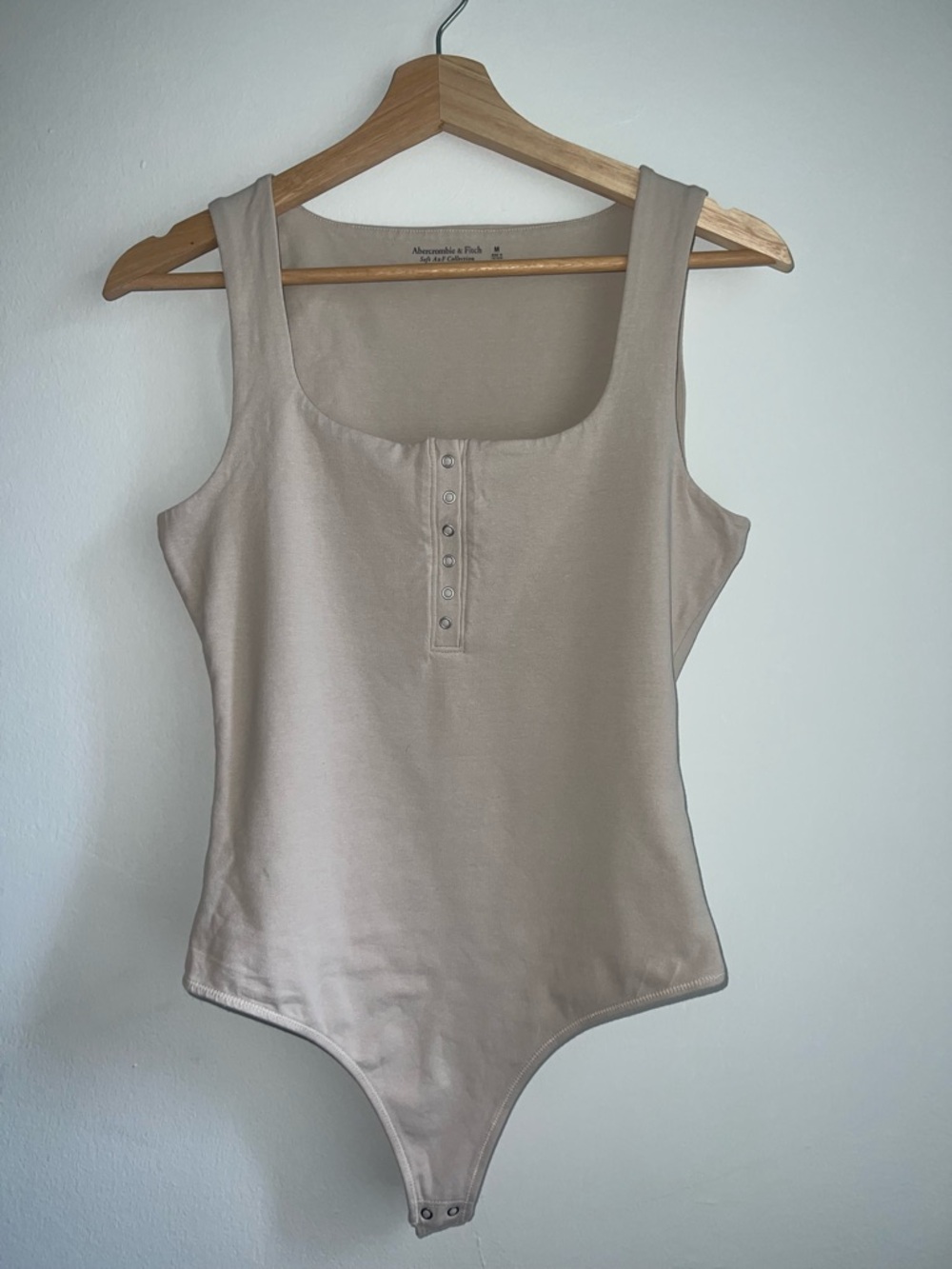 Abercrombie & Fitch Soft A&F Beige Scoop Neck Bodysuit with Snap Front
